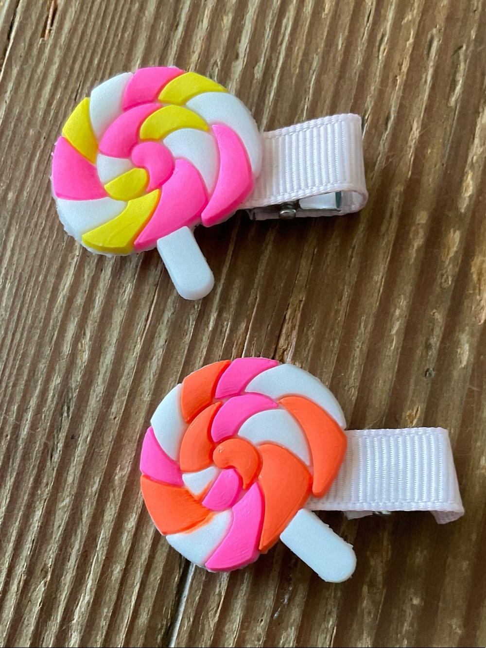 Kids Lollipop Hair Clips in White, Pink, Yellow & Orange - handmade